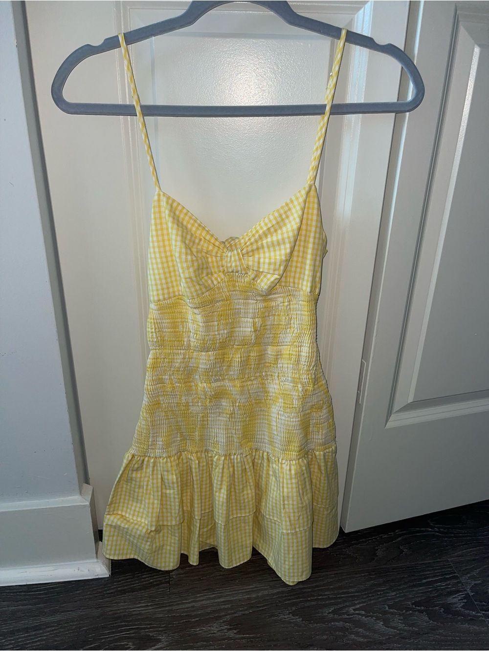 Zara Yellow Gingham Smocked Slip Dress with Ruffle Hem Detail
